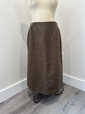 Vintage Claasix Brown Wool-Blend Midi Skirt
